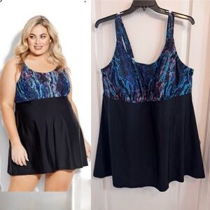 SWIM DRESS SIZE 24. EMPIRE SWIM DRESS BLACK PYTHON, MOLDED CUPS & FULL BRIEF